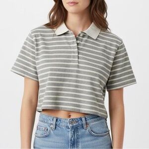 Wild Fable Gray Striped Polo Crop Top